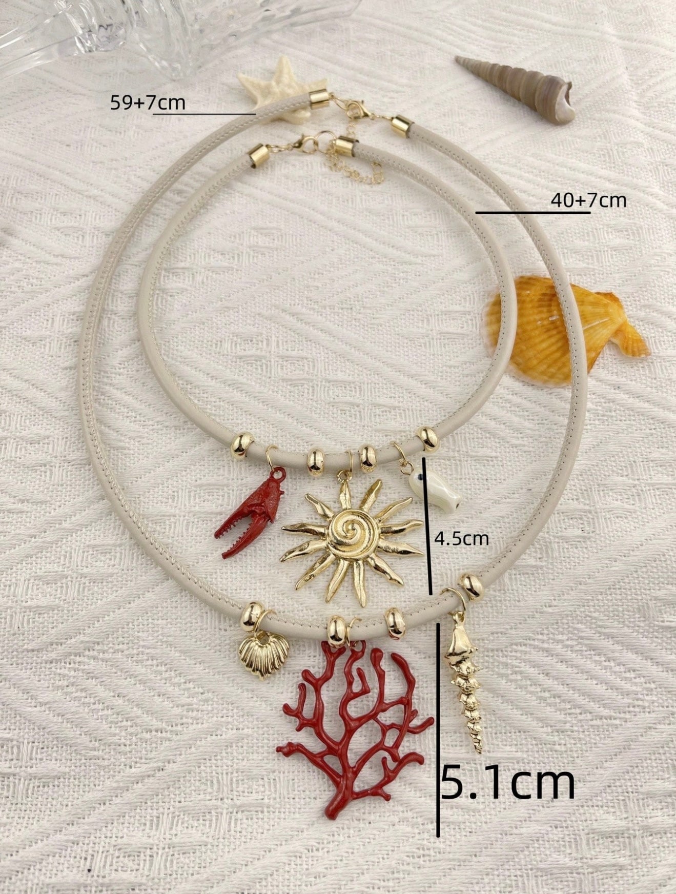2 PCS CORAL PENDANT NECKLACE WITH LEATHER CORD
