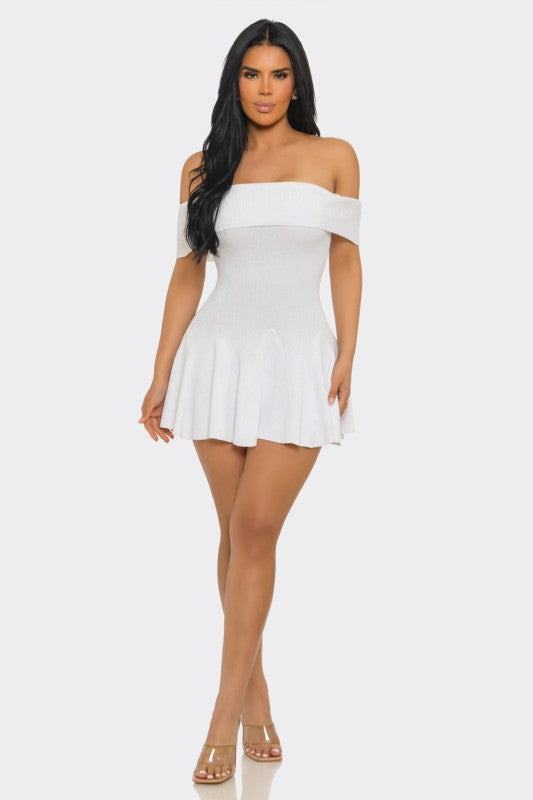 KNIT OFF SHOULDER MINI SUMMER DRESS