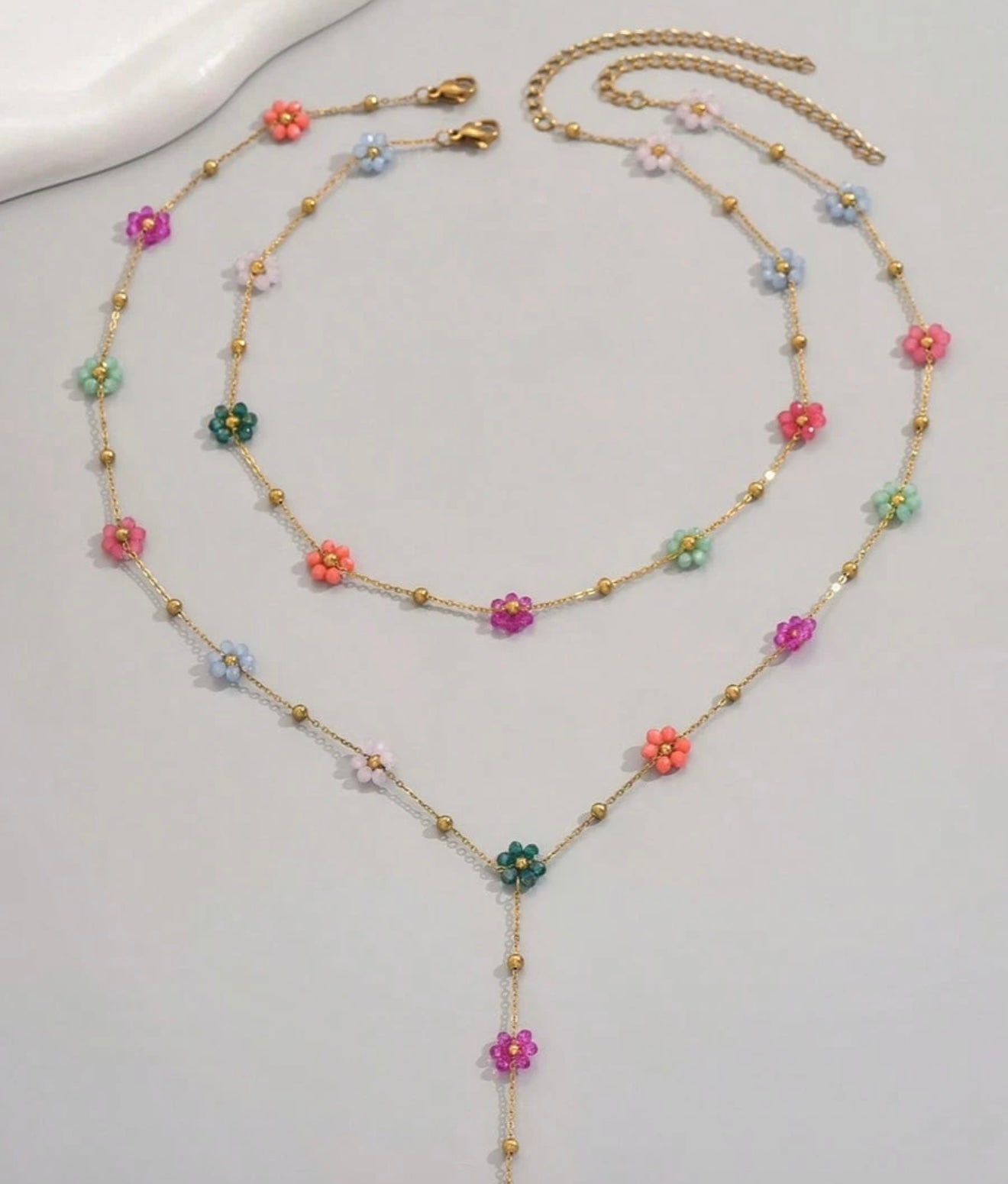 2 PCS STAINLESS STEEL Y FLOWER NECKLACE