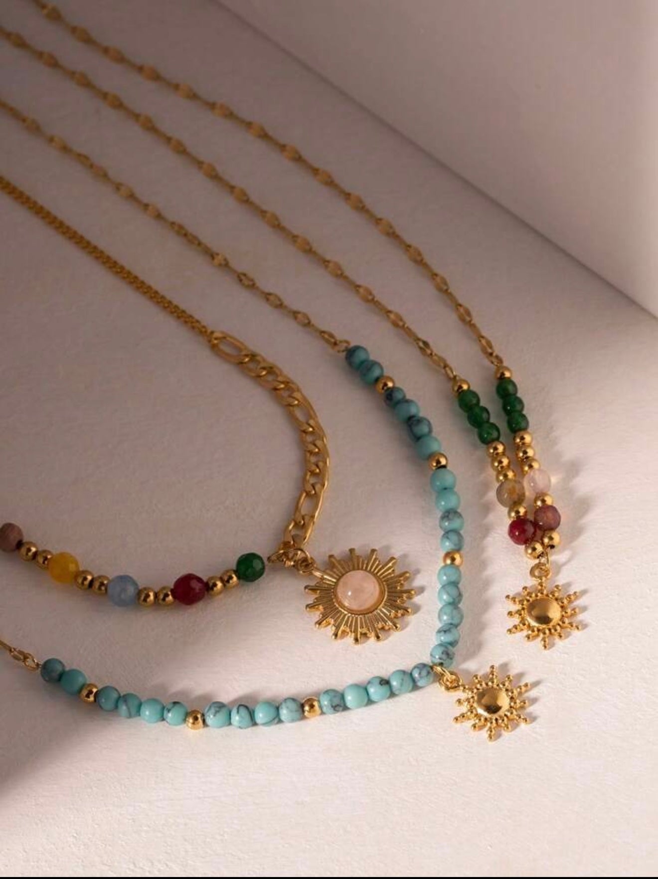 18K GOLD PLATED SUN-SHAPED BEADED NECKLACE