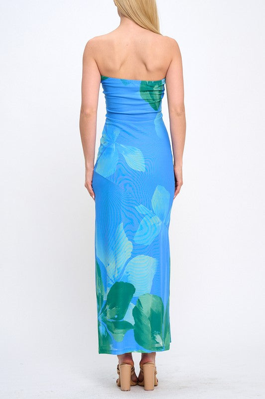FLORAL KEYHOE CUT OUT SLIT MAXI DRESS