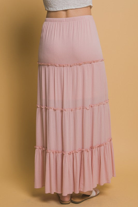 TIERED MAXI DRAWSTRING SKIRT