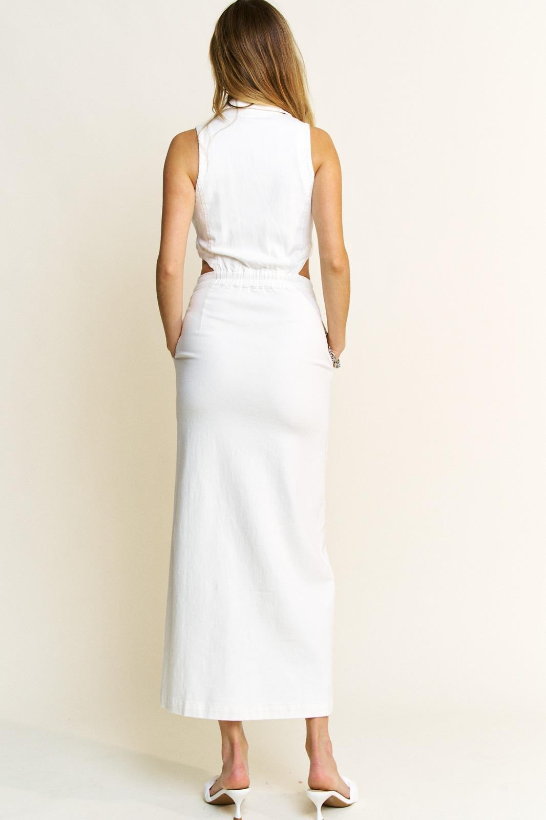 DENIM COLLAR CUT OUT MAXI DRESS