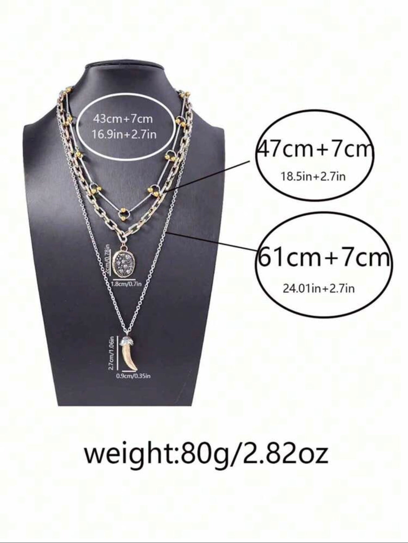 MULTI LAYER CHAIN PENDANT ANIMAL HORN NECKLACE