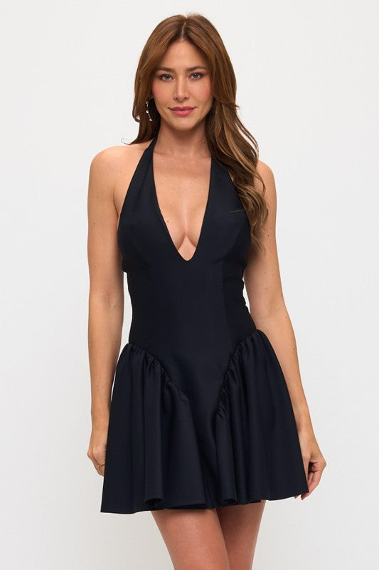 HALTER DROP WAIST MINI DRESS