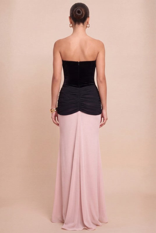 VELVET CHIFFON MAXI DRESS
