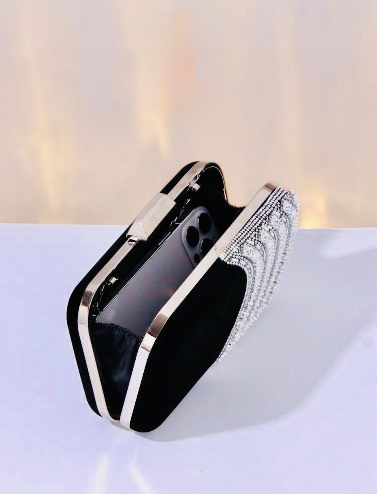 ELGANT VELVET DIAMOND SEQUIN BOX-SHAPED EVENING CLUTCH