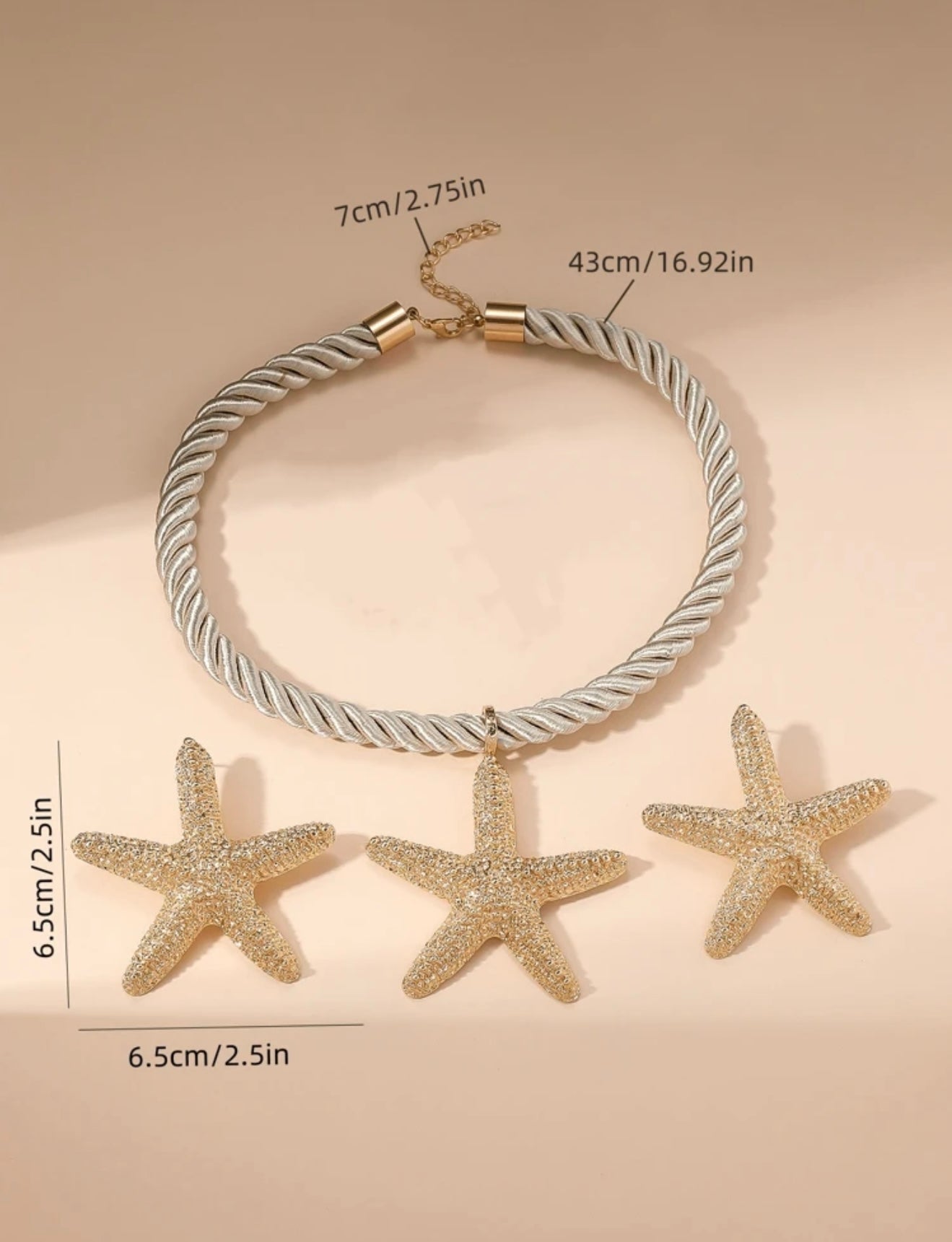 3 PCS STARFISH PENDANT NECKLACE & EARRINGS SET