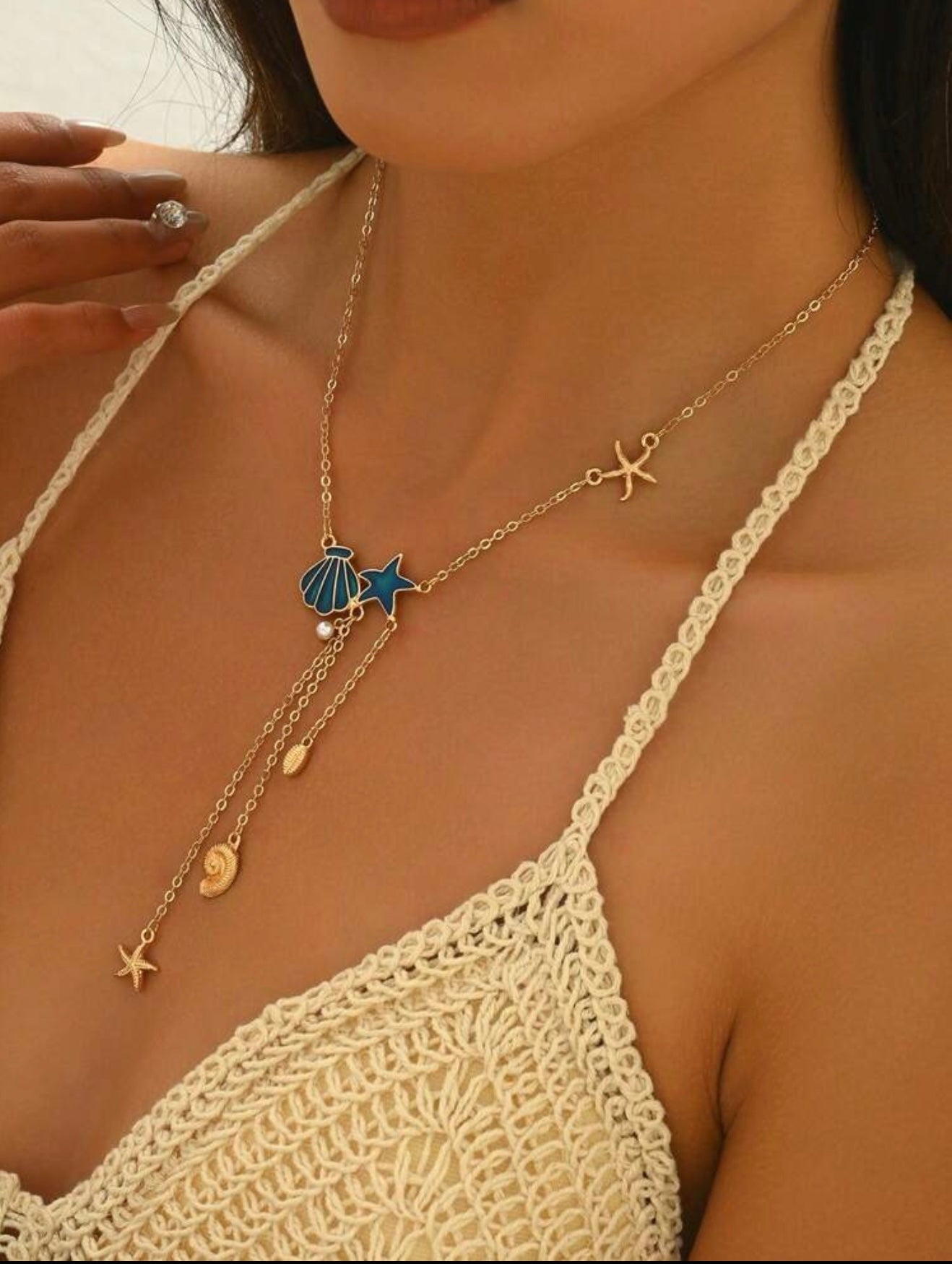 STARFISH & SHELL PENDANT NECKLACE
