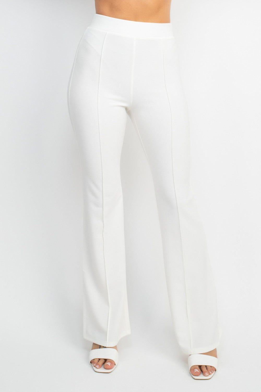 HIGH-RISE SOLID FITTED FLARE PANTS