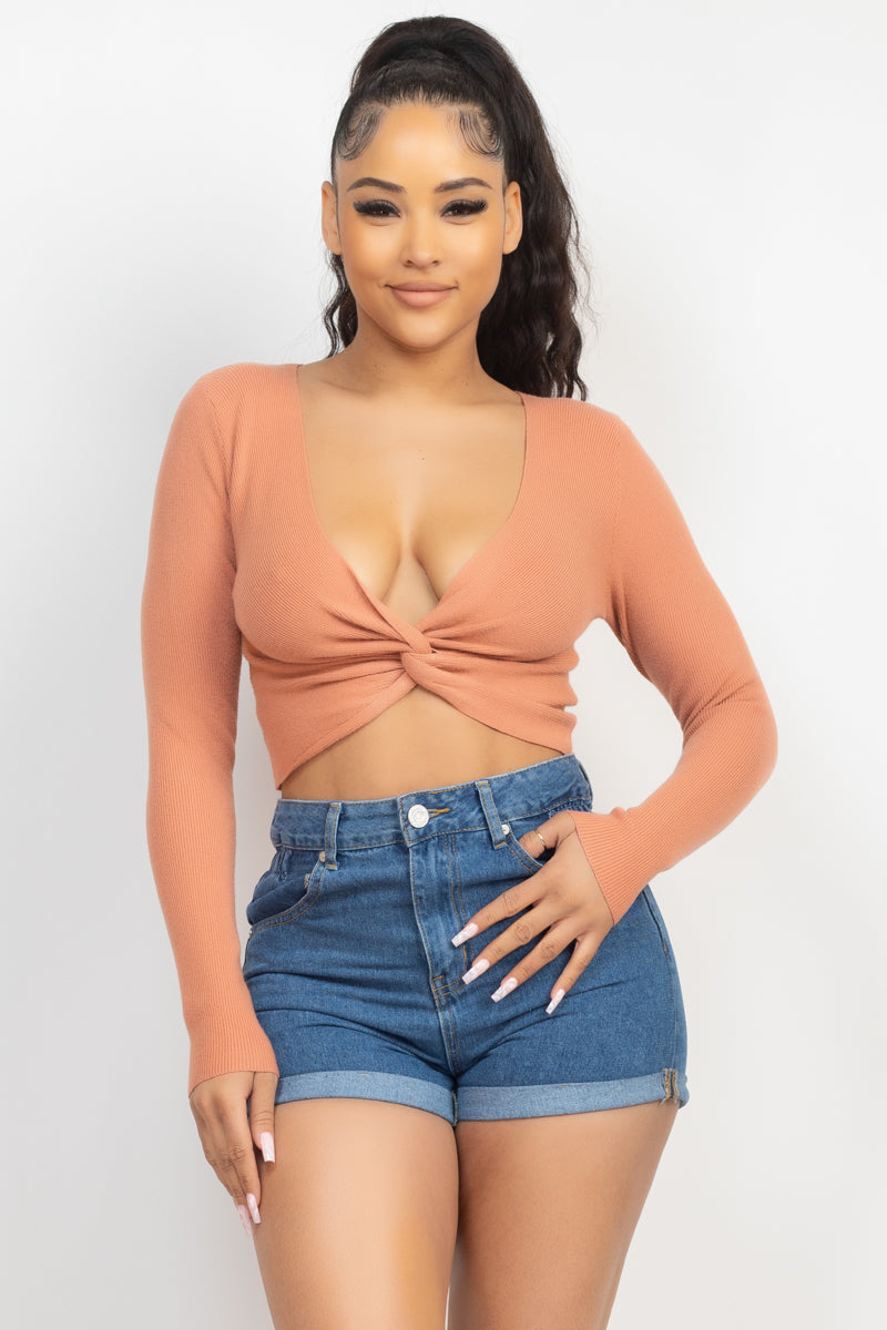 Front Knot Long Sleeve Sweater Top