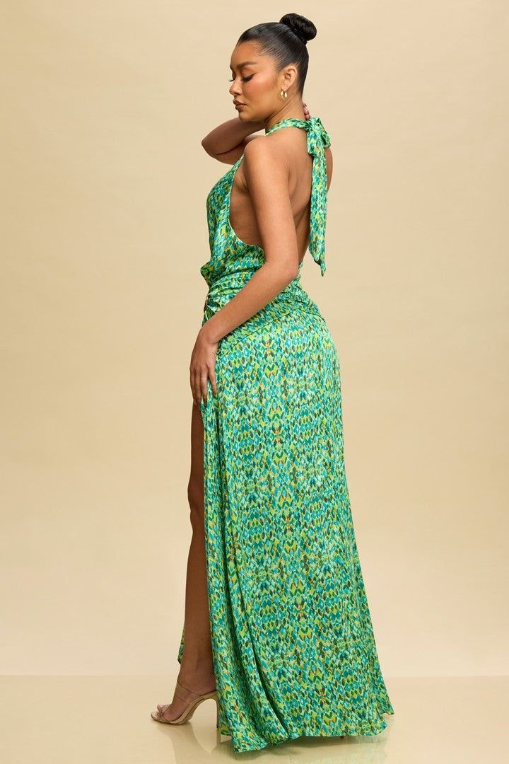 MOROCCO HALTER SATIN MAXI DRESS