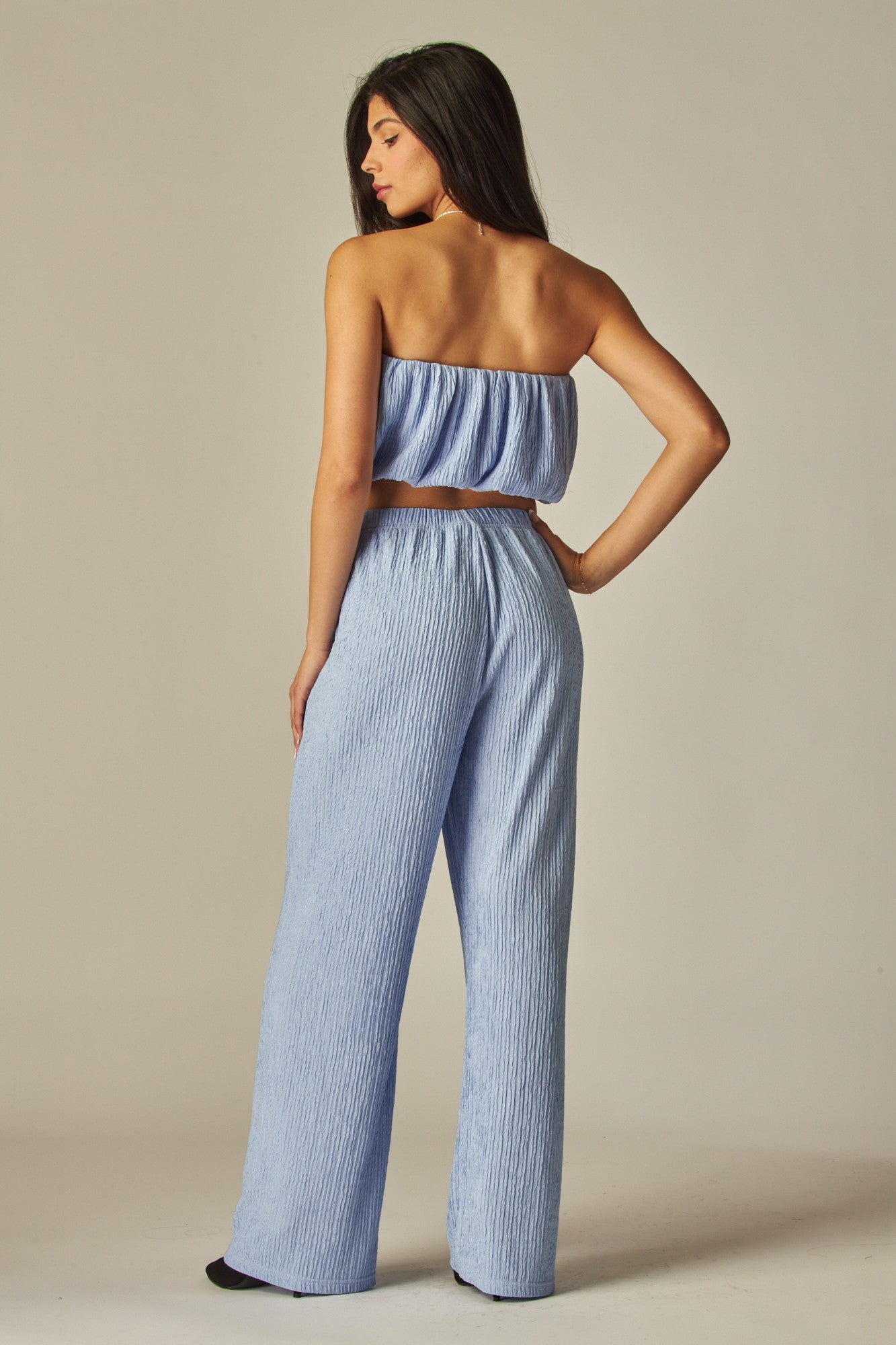 CRINKLE TEXTURED BUBBLE TUBE TOP & PANTS SET