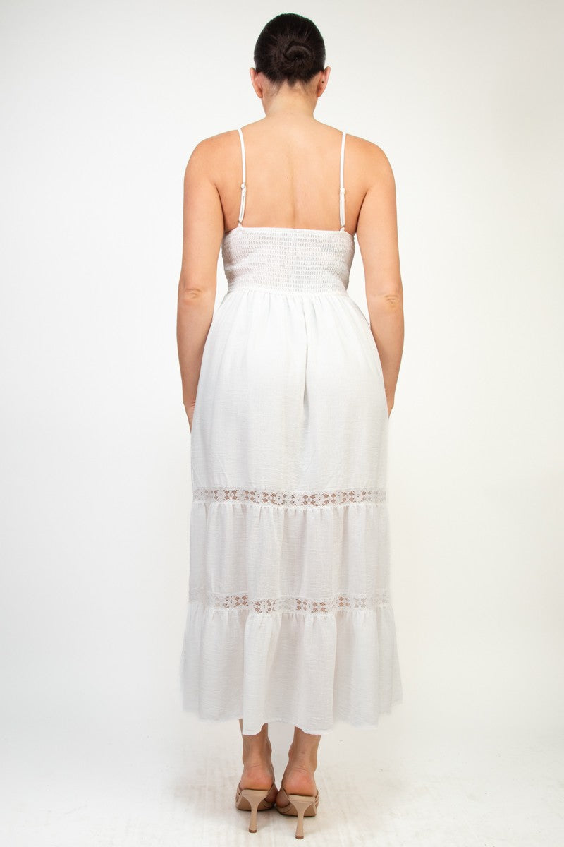 Lace Trim Midi Tiered Maxi Dress