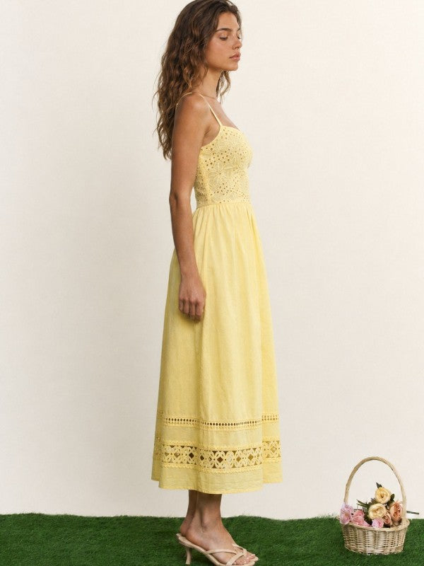 EYELET LACE MIDI DRESS