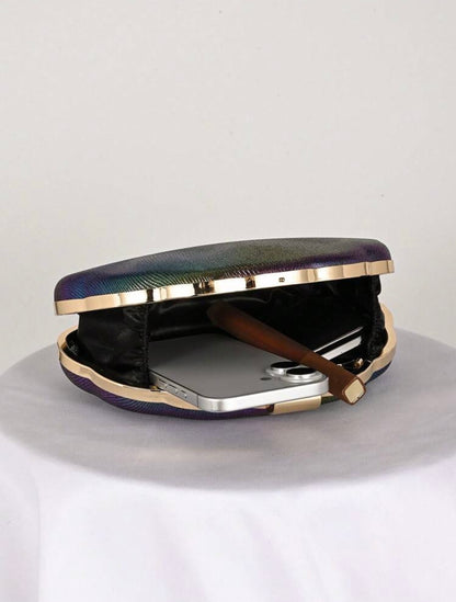 SEASHELL PU LEATHER BOX SHAPED EVENING CLUTCH BAG