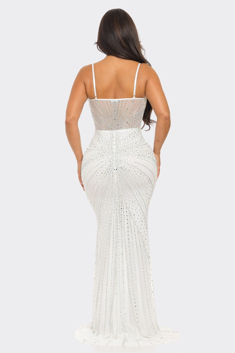 RHINESTONE EMBELLISHED MESH MAXI DRESS