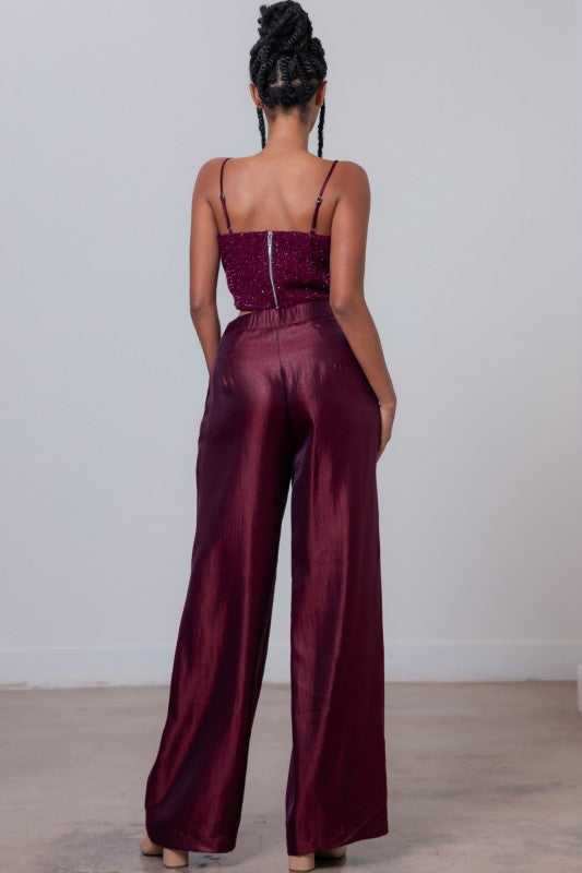 TWEEDED SLEEVELESS CROP TOP  & PANTS SETS