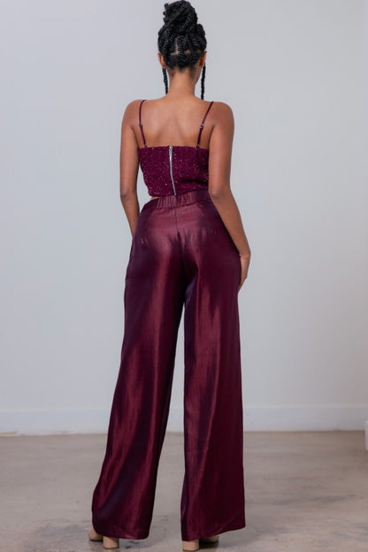 TWEEDED SLEEVELESS CROP TOP  & PANTS SETS