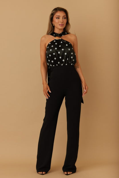 POLKA DOT LING SCARF TIE JUMPSUIT