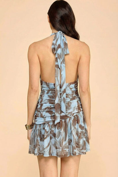 MESH HALTER TIE RUCHED ROMPER