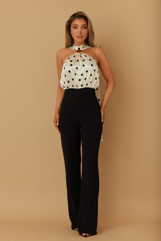 POLKA DOT LING SCARF TIE JUMPSUIT