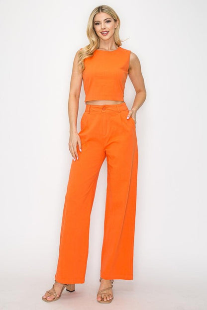 CROP TOP & WIDE LEG PANTS MATCHING SET