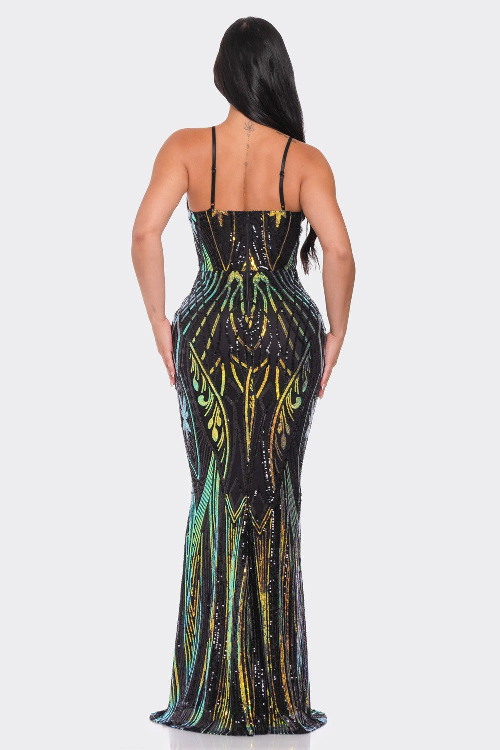 MULTI COLORED SEQUIN MAXI Cocktail  DRESS