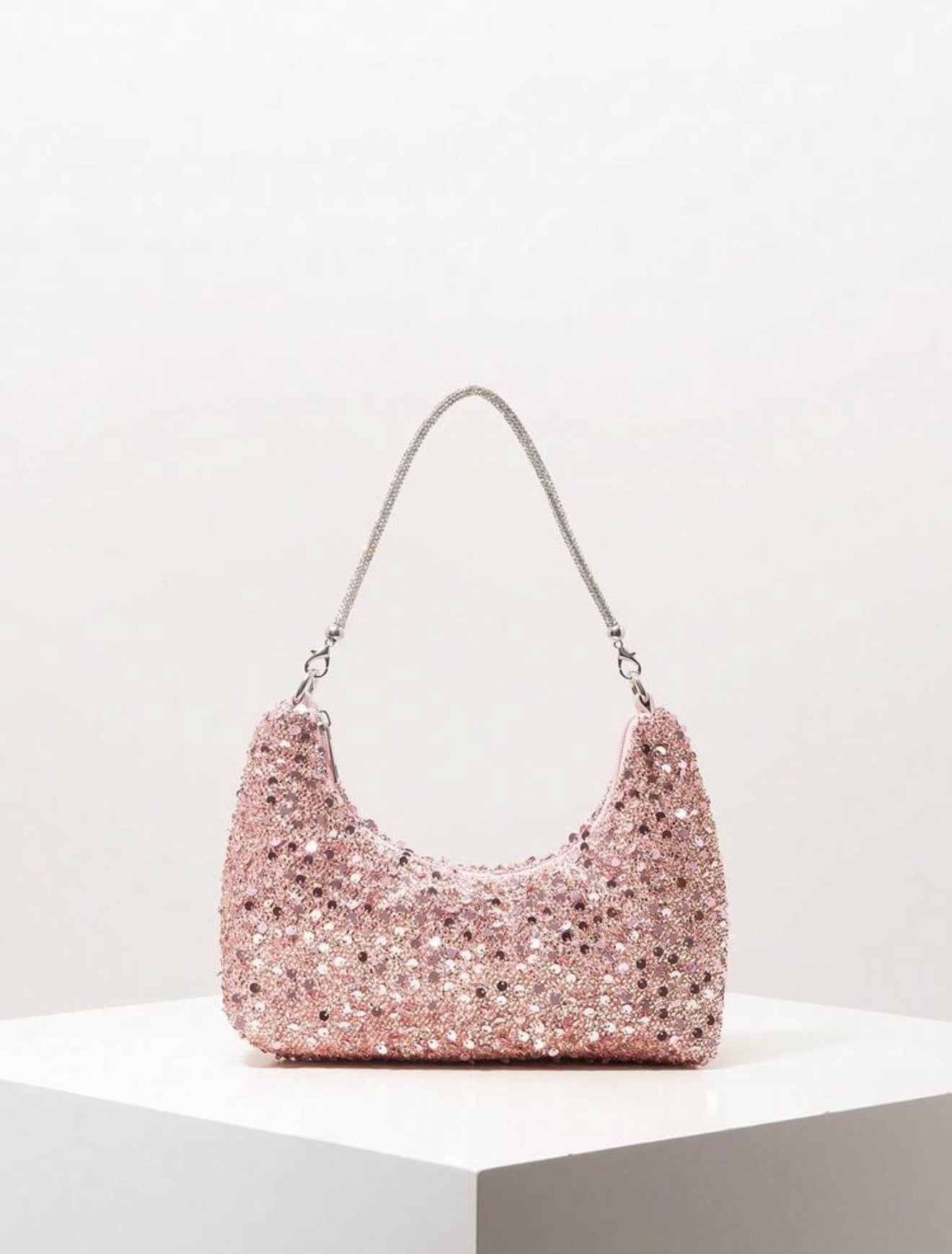 TOP HANDLE SEQUINED SHOULDER PARTY CLUTCH BAG