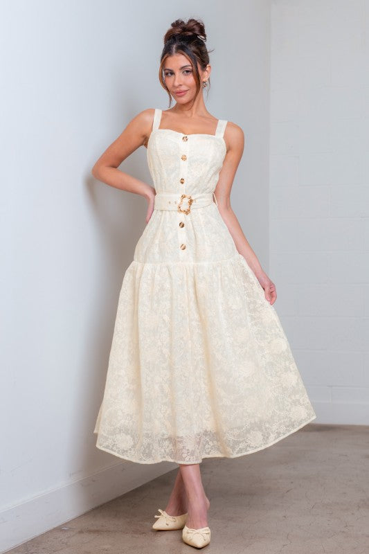BELTED LACE MAXI DRESS