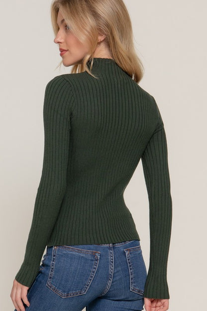 LONG SLV HIGH-NECK FITTED SWEATER