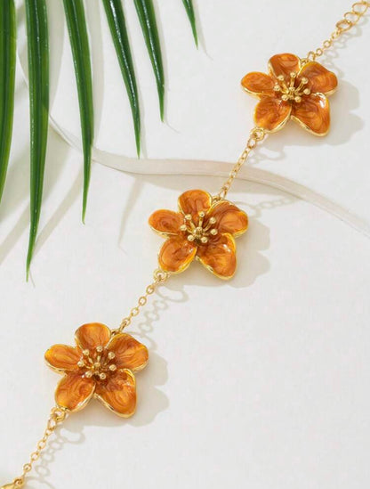 DRIP OIL FLORAL DESIGN BRACELET & EARRING SET