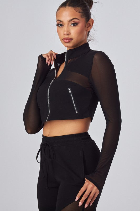 Jaiya Mesh Contrast Crop Jacket & Pants Set
