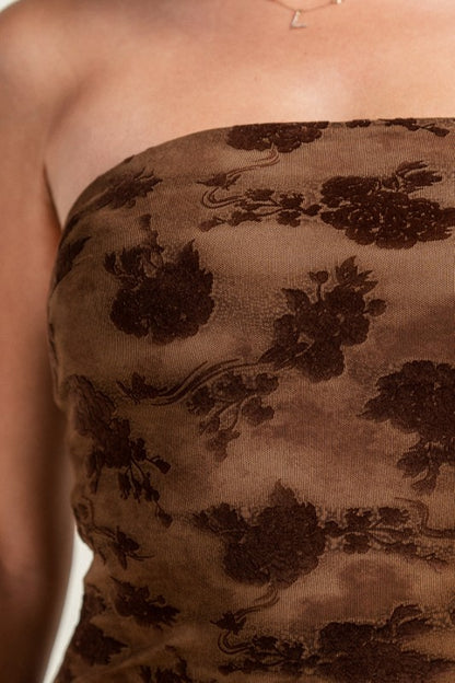 MESH VLEVET FLOCKING MIDI DRESS