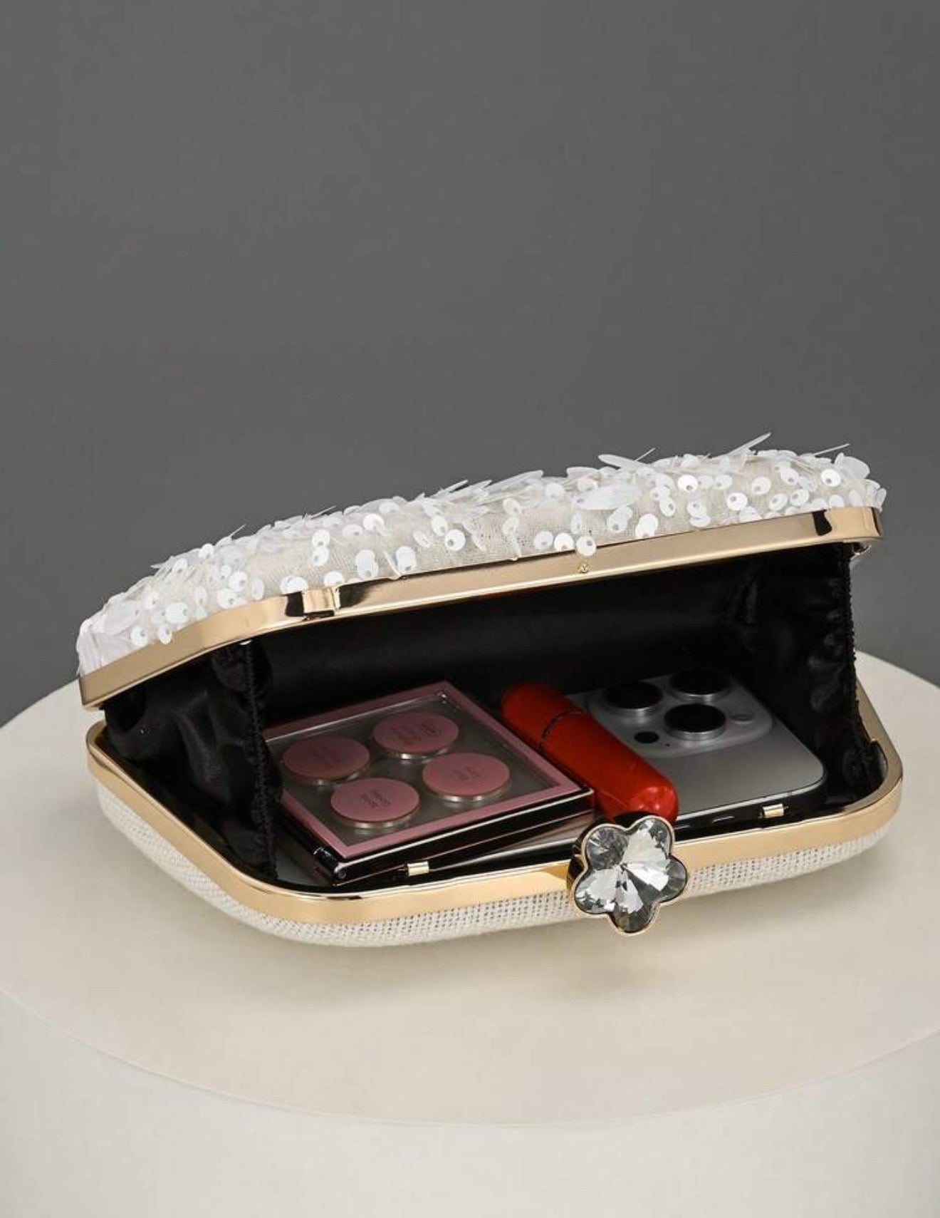 FLORAL PATTERN SEQUINED EVENING CLUTCH BAG