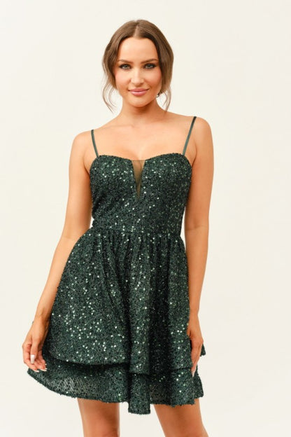SEQUIN TIERED MINI COCKTAIL DRESS