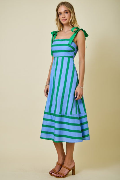 A-LINE STRIPED MIDI DRESS