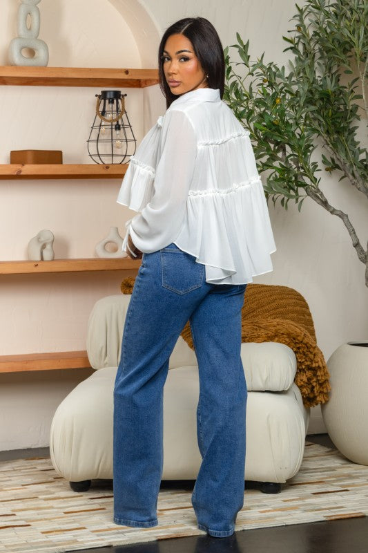 CHIFFON BOHO RUFFLE BLOUSE