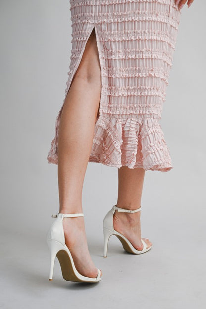 SMOCKED TIERED HALTER BODICE MIDI DRESS