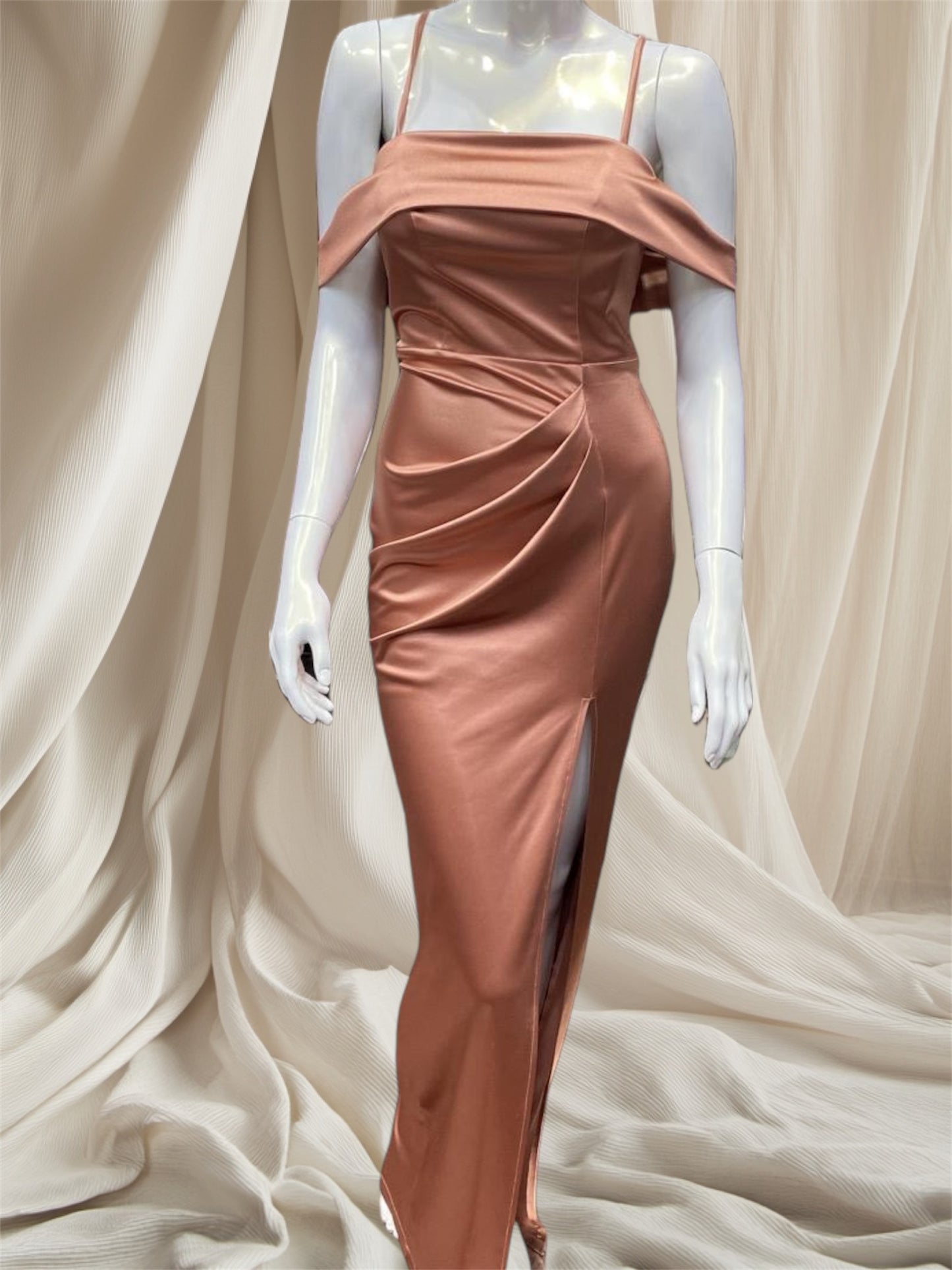 MAXI SATIN COCKTAIL DRESS WITH SIDE SLIT