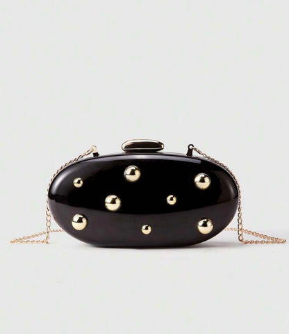 ROUND HARD SHELL CLUTCH EVENING BAG WITH CHAIN