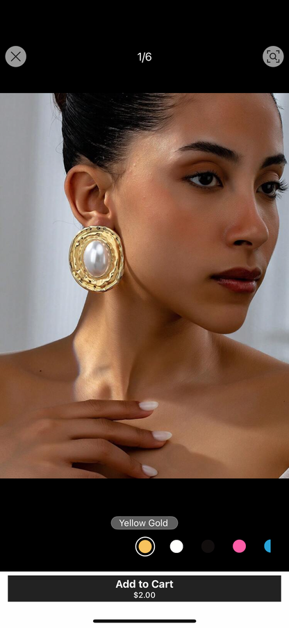 GEOMETRIC OVAL PEARL GOLD EARRINGS