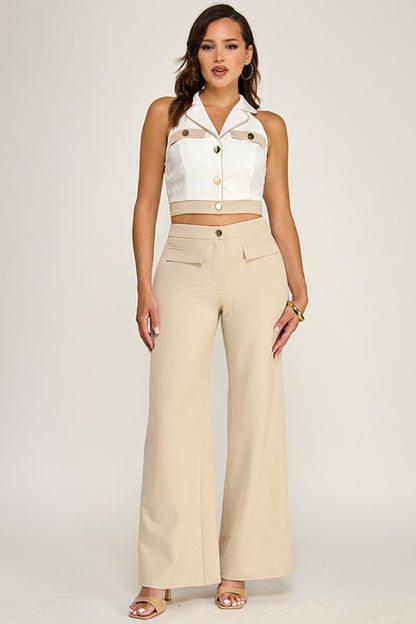 HALTER VEST TOP WITH CONTRAST PANTS SET