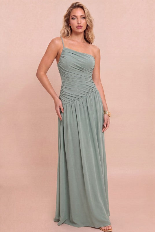 RUCHED ONE SHOULDER MAXI DRESS