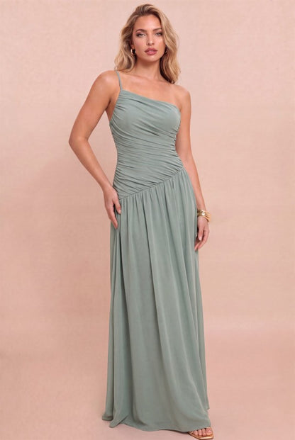 RUCHED ONE SHOULDER MAXI DRESS