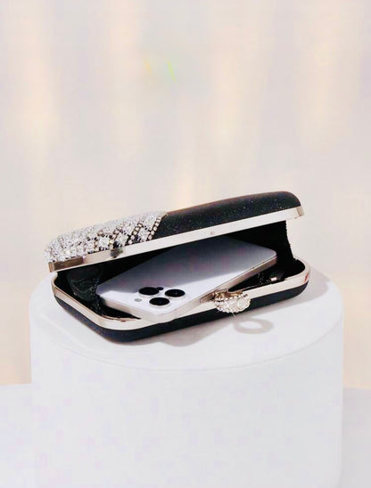ELGANT VELVET DIAMOND SEQUIN BOX-SHAPED EVENING CLUTCH