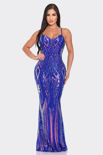 MULTI COLORED SEQUIN MAXI Cocktail  DRESS