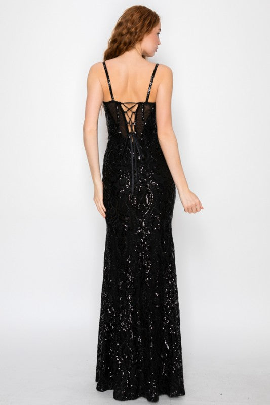 SEQUIN CORSET MERMAID MAXI COCKTAIL DRESS