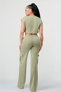 2 PIECES WIDE LEG CARGO PANTS SET