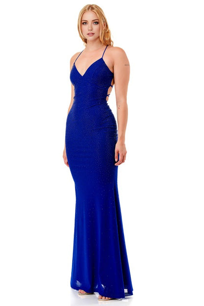 RHINESTONE CROSSED BACK MAXI DRESS
